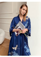 Blue Light Luxury Silky Satin Kimono Robe