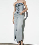 Scandinavian Style Knee Length Denim Skirt