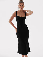 Black Elegant Strap Backless Dress Robe