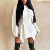 Tossy Fashion Hooded Dress For White Waist Wrap Bodycon Mini Dress Spring Long Sleeve Hoodies Sweatshirt Dresses