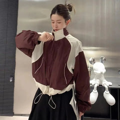 VibeMartini  Cropped Jacket Oversized Patchwork Chic Coats Female Harajuku Y2k Zip Up Windbreaker Korean Fashion Jackets Streetwear