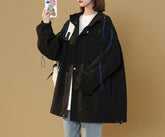 VibeMartini Hooded Jackets Spring Causal Windbreaker  Jackets Coats Zipper Ribbons Sportswear Jackets Bomber Famale