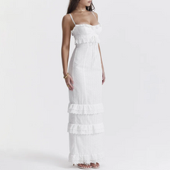 White Broderie Anglaise Maxi Ruffle Dress
