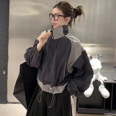 VibeMartini  Cropped Jacket Oversized Patchwork Chic Coats Female Harajuku Y2k Zip Up Windbreaker Korean Fashion Jackets Streetwear