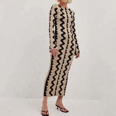 Knitted Flare Long Sleeve Maxi Dress