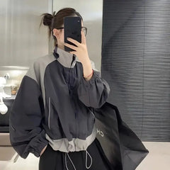 VibeMartini  Cropped Jacket Oversized Patchwork Chic Coats Female Harajuku Y2k Zip Up Windbreaker Korean Fashion Jackets Streetwear