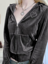 VibeMartini Y2K  Gray Jackets Velvet Casual Sweatshirt Harajuku Streetwear Zippers Pockets Hooded Coats Vintage Autumn Cloth