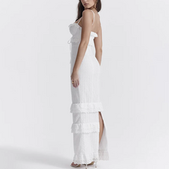 White Broderie Anglaise Maxi Ruffle Dress