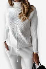High Collar Casual Top And Trousers Sweater Suit