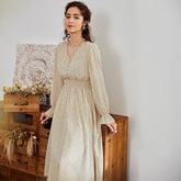 floral print dress Elegant  puff sleeve a line v neck sash dress High waist work wear office lady dress