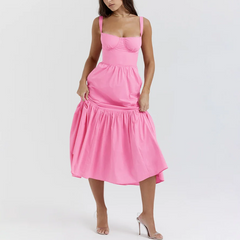 Pink Layered Midi A-Line Dress