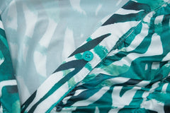 Blue Zebra Ruched Long Sleeve Midi Shirt Dress