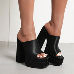 Black High-heel platform Slip On Mules