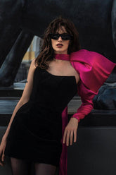 Solid Color Strapless Mini Dress & Bow-Tie Sleeve