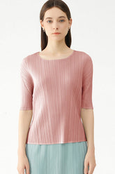 Solid Color Full Pleated Short Sleeve Top