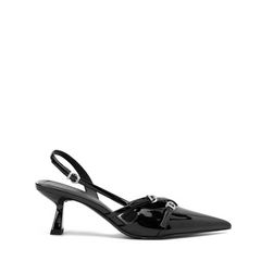 Black Strappy Pointed Toe Kitten Heels