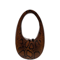 Brown Python Skin Shoulder Bag With Sleek Silver Accents