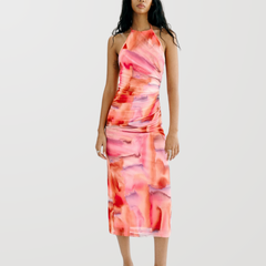 Ombre Halter Neck Ruched Midi Dress