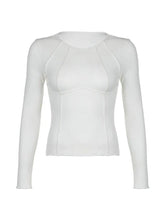 Solid Rib Seam Detail Long Sleeve Knit