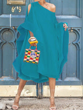 Asymmetric Solid Color Batwing Sleeves Cold shoulder Midi Dresses