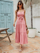 Bohemia High Waisted Solid Color U-Neck Dress