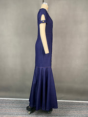 Buttoned Hollow Split-Joint Bodycon Mermaid Round-neck Maxi Dresses