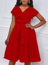 Bowknot Lace-Up Solid Color V-Neck Midi Dresses