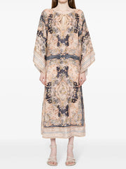 Flower Printed Batwing Sleeves Loose Elegant Kaftan