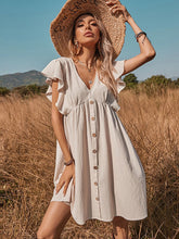 Vacation Buckle Solid Color V-Neck Mini Dress