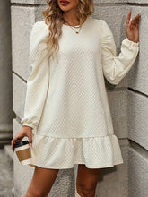 Elasticity Pleated Solid Color Split-Joint A-Line Long Sleeves Round-Neck Mini Dresses