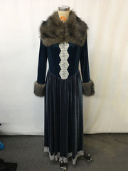 Velvet Patchwork Wool Long Sleeve Retro Maxi Dress