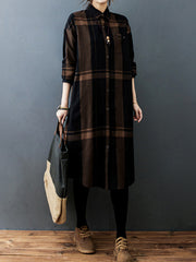 Vintage Solid Long Sleeve Pleats Blouse Shirt Dress