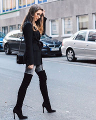 Black Stretch Suede Thigh High Boots