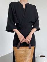 Vintage Loose Half Sleeves Buttoned H-Line Midi Dress