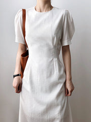 Original Creation Loose Short Sleeves Solid Color Round-Neck Midi Dresses