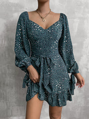 Bohemia Puff Sleeves Leopard V-Neck Dress