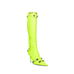 Neon Green Cagole High Fashion buckles Knee High Boots
