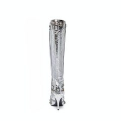 Silver Cagole High Fashion buckles Knee High Boots
