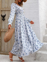 Elasticity Floral Printed Long Sleeves Loose V-neck Maxi Dresses