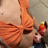 Female V-neck Sexy Hollow Navel Exposed tank crop top