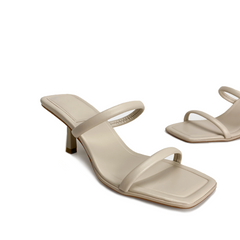 Beige Double Strap Leather Sandals