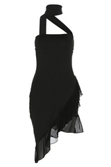Black Side Ruffles Tube Dress