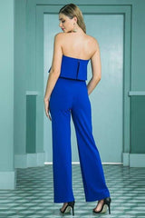 Blue Sexy Off Shoulder Wide Leg Ruffle Strapless Jumpsuit