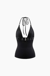 Buckle V-neck Halter Top