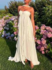 Solid Color Ruffled Tube Elegant Chiffon Maxi Dresses