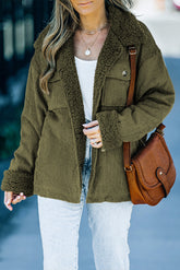 Green Corduroy Ribbed Shell Fleece Lining Jacket