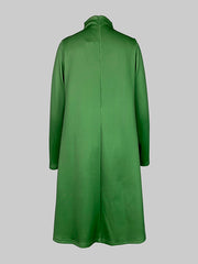 A-Line Long Sleeves Flower Print Split-Joint High Neck Midi Dresses