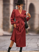 Vacation Puff Sleeves Lace-Up Solid Dress