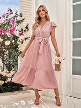 Vacation Sleeveless Loose Lace-Up Solid Color V-Neck Midi Dress