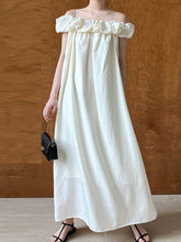 Elasticity Pleated Solid Color Split-Joint Loose Sleeveless Off-The-Shoulder Maxi Dresses